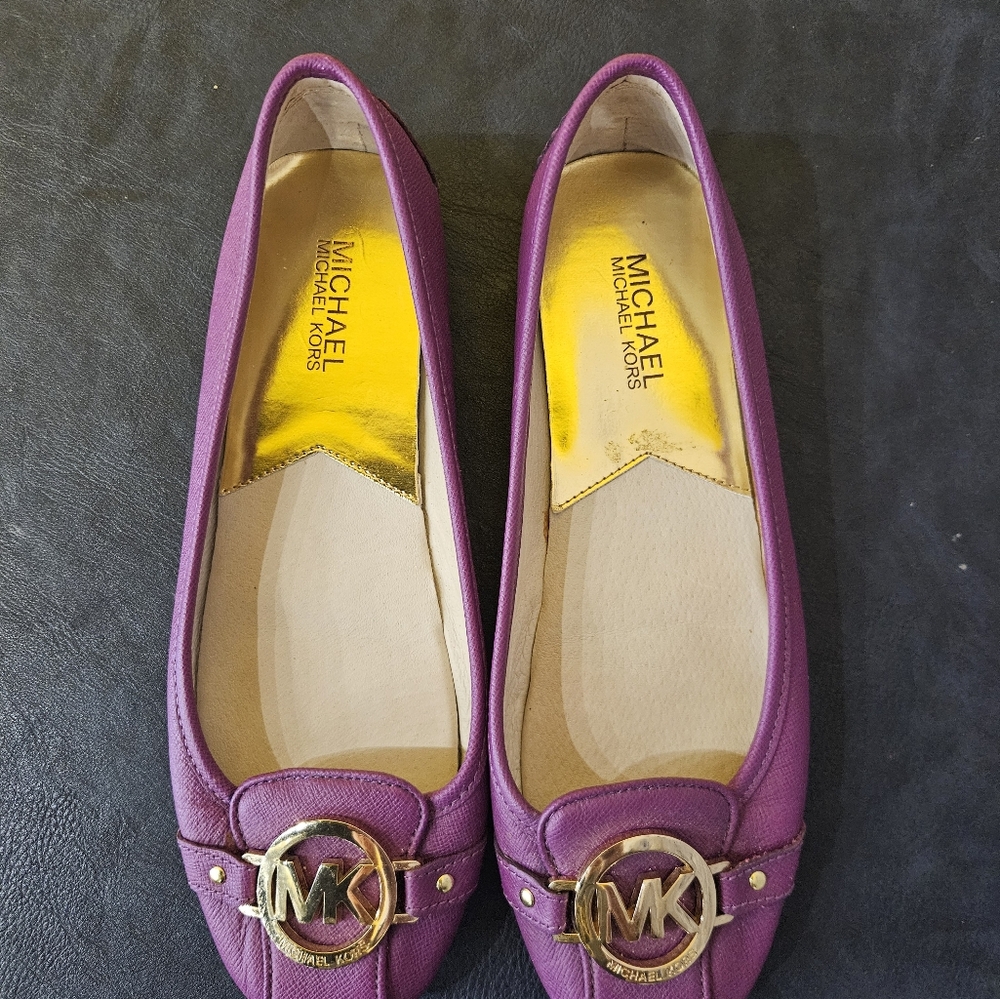 Michael Kors Purple Leather MK Logo Ballet Flats - Picture 7 of 9